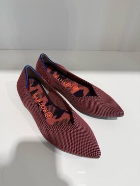 Rothy's Pink and Black Pointed Knit Flats with Blue Trim